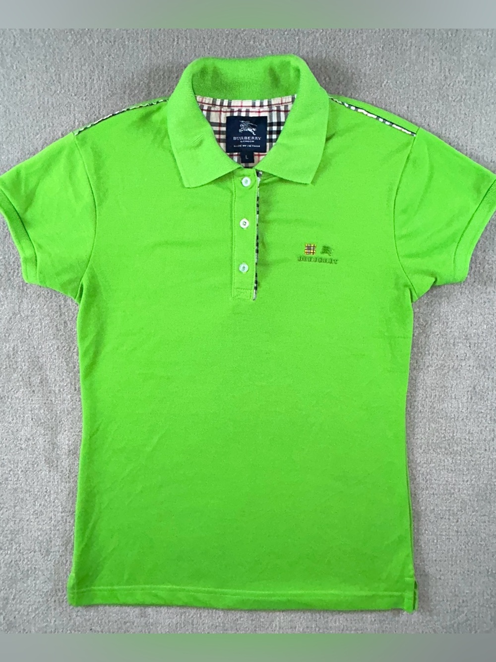 Burberry London Girls Lime Green Nova Check Polo Shirt Size L
